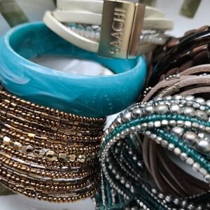 Beaded And Leather Bangle Lot